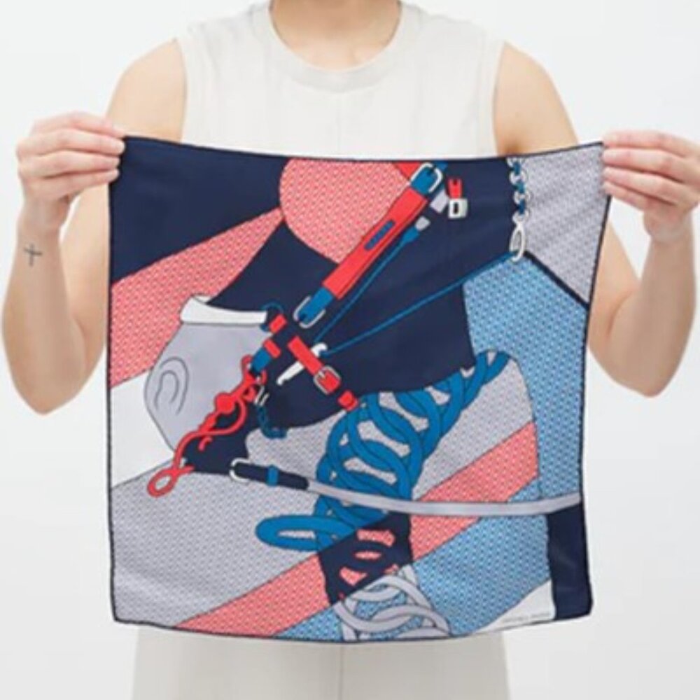 Stylish Navy & Coral Graphic Square Scarf